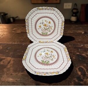 Copeland Spode Buttercup Square Luncheon Plates, Set of 2, Vintage Old Backstamp